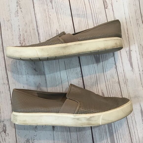 VINCE Gray Perforated Leather Slip On Sneakers - Picture 2 of 8